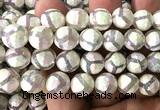 CAA6188 12mm faceted round AB-Color electroplated Tibetan Agate beads