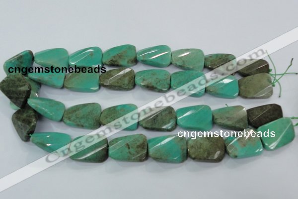 CAA101 15.5 inches 18*25mm faceted & twisted rectangle grass agate beads