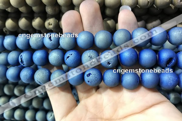 CAA1338 15.5 inches 12mm round matte plated druzy agate beads