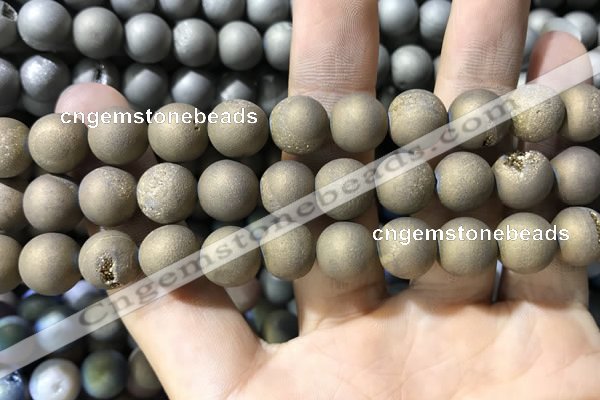 CAA1355 15.5 inches 14mm round matte plated druzy agate beads