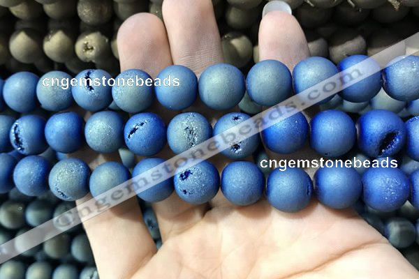 CAA1358 15.5 inches 14mm round matte plated druzy agate beads
