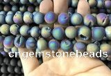 CAA1359 15.5 inches 14mm round matte plated druzy agate beads