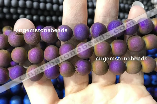CAA1374 15.5 inches 16mm round matte plated druzy agate beads