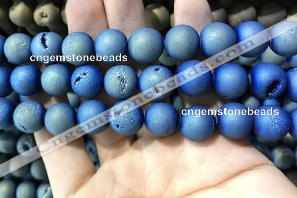 CAA1378 15.5 inches 16mm round matte plated druzy agate beads