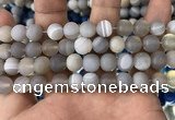 CAA1473 15.5 inches 12mm round matte banded agate beads wholesale