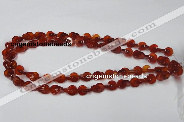 CAA152 15.5 inches 10*10mm curved moon red agate gemstone beads
