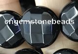 CAA2586 15.5 inches 25mm faceted coin black agate beads wholesale