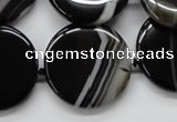 CAA264 15.5 inches 24mm flat round black line agate gemstone beads