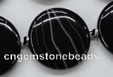 CAA265 15.5 inches 30mm flat round black line agate gemstone beads
