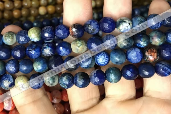 CAA2998 15 inches 8mm faceted round fire crackle agate beads wholesale