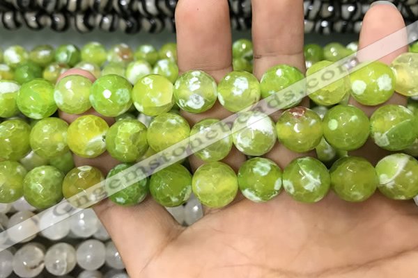 CAA3154 15 inches 12mm faceted round fire crackle agate beads wholesale