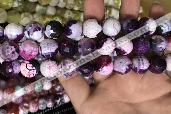CAA3186 15 inches 14mm faceted round fire crackle agate beads wholesale