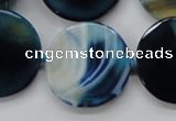 CAA348 15.5 inches 18mm faceted coin blue line agate beads