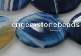 CAA350 15.5 inches 18*25mm faceted oval blue line agate beads