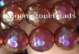 CAA3550 15.5 inches 8mm faceted round AB-color red agate beads