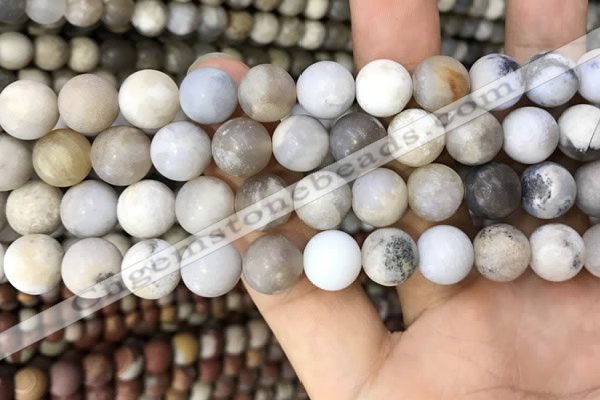 CAA3589 15.5 inches 10mm round matte ocean fossil agate beads