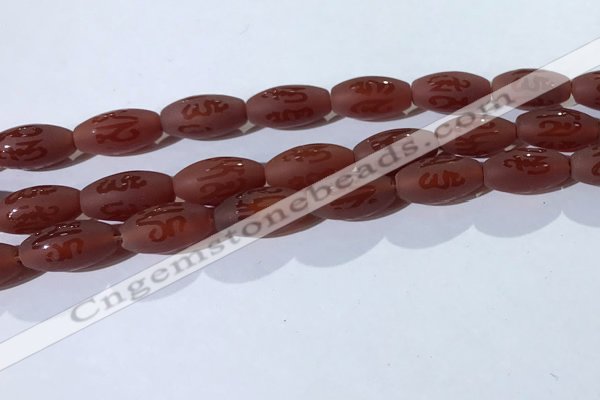 CAA3692 15.5 inches 8*16mm rice matte & carved red agate beads