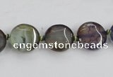CAA561 15.5 inches 14mm faceted flat round dragon veins agate beads