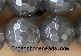 CAA5642 15 inches 10mm faceted round AB-color grey agate beads