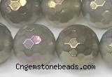 CAA5653 15 inches 12mm faceted round AB-color grey agate beads