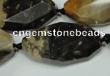 CAA975 22*38mm faceted & twisted oval natural fossil wood agate beads