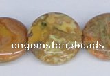 CAB267 15.5 inches 25mm flat round lemon crazy lace agate beads