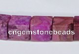CAB279 15.5 inches 13*13mm cube fuchsia crazy lace agate beads