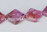 CAB308 15.5 inches 16*18mm twisted rhombic fuchsia crazy lace agate beads