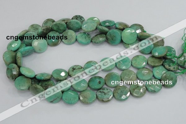 CAB34 15.5 inches 18mm faceted coin green grass agate gemstone beads