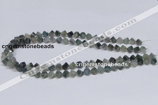 CAB400 15.5 inches 6*6mm inclined cube moss agate gemstone beads