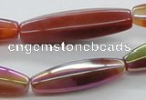 CAB551 15.5 inches 10*35mm faceted rice AB-color red agate beads