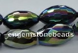 CAB556 15.5 inches 15*25mm faceted rice AB-color black agate beads