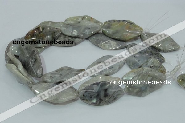 CAB577 15.5 inches 25*50mm wavy marquise silver needle agate beads