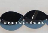 CAB797 15.5 inches 12*24mm faceted & twisted rice black agate beads