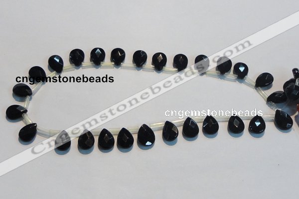 CAB828 10*14mm top-drilled teardrop black agate gemstone beads