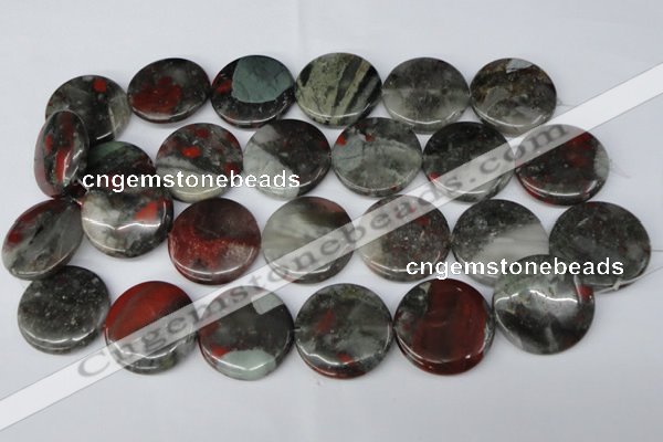 CAF05 15.5 inches 30mm flat round African bloodstone beads