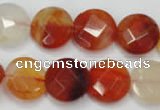 CAG2394 15.5 inches 16mm faceted coin red agate beads wholesale