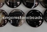 CAG2911 15.5 inches 20mm flat round black line agate beads