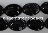 CAG2918 15.5 inches 13*18mm oval black line agate beads