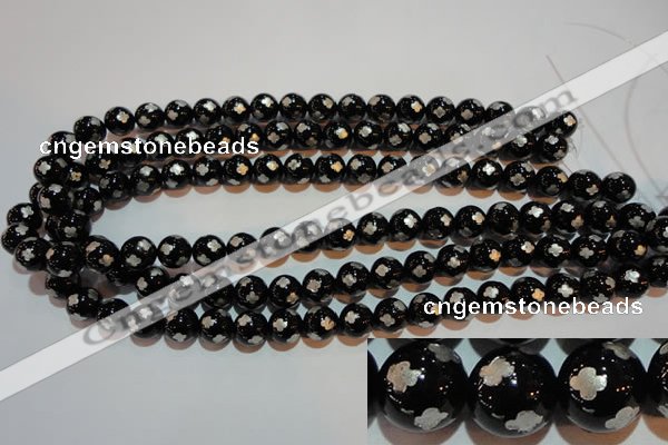 CAG3353 15.5 inches 10mm carved round black agate beads wholesale