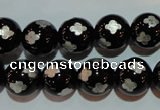 CAG3354 15.5 inches 12mm carved round black agate beads wholesale