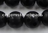 CAG3676 15.5 inches 18mm carved round matte black agate beads