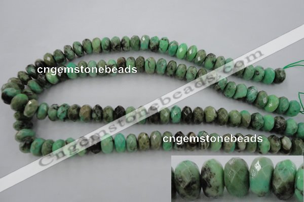 CAG3914 15.5 inches 7*12mm faceted rondelle green grass agate beads