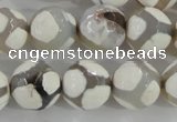 CAG5336 15.5 inches 14mm faceted round tibetan agate beads wholesale
