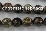 CAG6400 15 inches 14mm faceted round tibetan agate gemstone beads