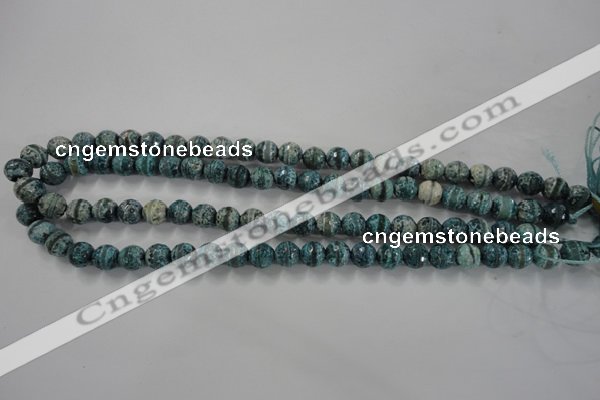 CAG6406 15 inches 8mm faceted round tibetan agate gemstone beads