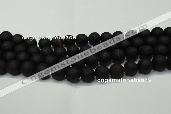 CAG6742 15 inches 12mm round black pilates agate beads