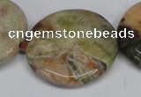 CAG7048 15.5 inches 30mm flat round ocean agate gemstone beads
