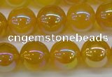 CAG7125 15.5 inches 14mm round AB-color yellow agate gemstone beads