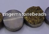 CAG7934 7.5 inches 18mm flat round plated white druzy agate beads